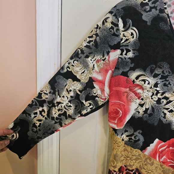 Y2K Vintage Silk Blend See-Through Lace Rose Floral Animal Print Vneck Top - Picture 4 of 5